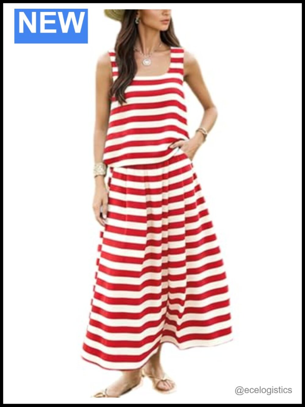 Women's Striped 2 Piece Skirt Set Tank Top Maxi Skirt Lounge Set